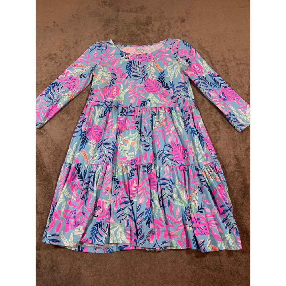 Lilly Pulitzer Geanna Swing Dress You've Been Spotted Blue Pink Tropical Small